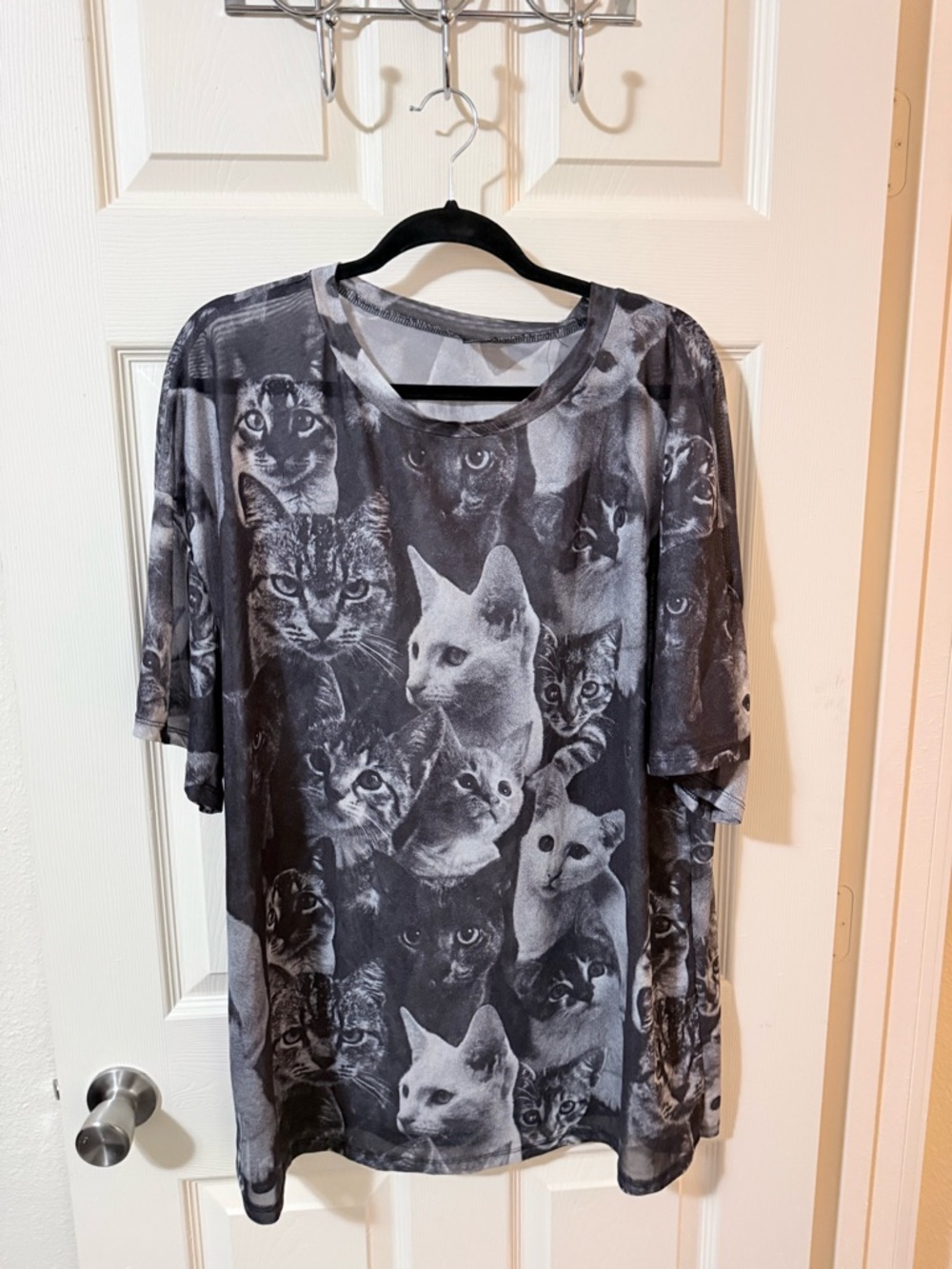 SHEIN Sheer Multi-Cat Print Oversized Shirt